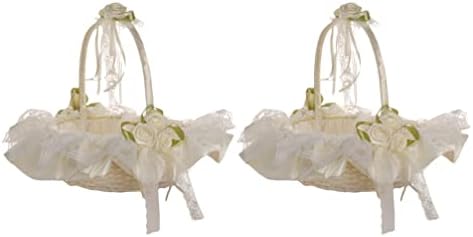 פרחים ארוג סלי 2 יחידות חתונה פרח סל לבן פרח ילדה סל קטן תחרה סל חתונה טקס סל מתנה לחתונה סלי לבן ארוג אחסון סל חתונה קישוטים