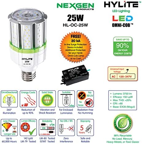 תאורת LED Hylite 25 וואט ביצועים גבוהים LED LED OMNI-COB מנורת, 360 מעלות