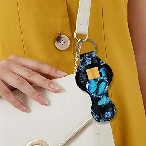 מחזיק שפתון מחזיק מפתחות בדוגמת פרפר כחול, נרתיק טבעת מפתח אלסטי לנשים בנות נרתיק צ 'פסטיק לתיק ארנק מפתחות אביזרי נסיעות סטרוג' ר