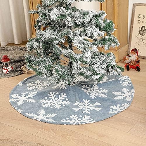 חצאיות עץ חג המולד של Huijie - קישוט מסיבת חג המולד כותנה כחולה קטיפת ג'קארד דפוס פתית שלג חצאית עץ, סידור קישוטים למסיבות חג, כמוצג,