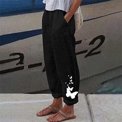 מכנסי פשתן של אנהו גזה לילדות נוער דפוס סתיו רגוע טרקלין כושר מכנסי רגל ישר נשים 2023 בגדים טרנדיים