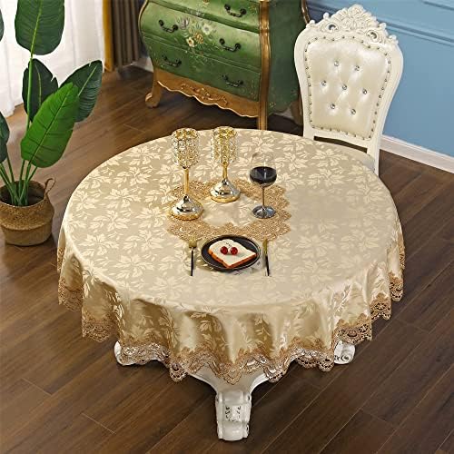 Qsyyhome Jacquard Gold Tace רקמת שולחן שולחן שולחן כיסוי שולחן מטבח קישוטי שולחן חדר אוכל לעגול 90 אינץ '