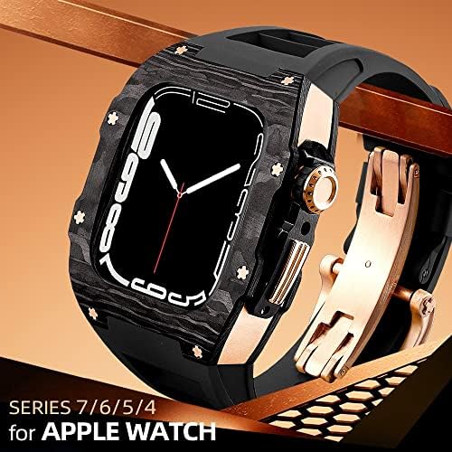 מגן הפופ Apple Watch 44 ממ 45 ממ מתכת יוקרה משתנה אביזרי סיבי פחמן סיבי טיטניום עבור IWatch 7 6 5 4 SE סדרות
