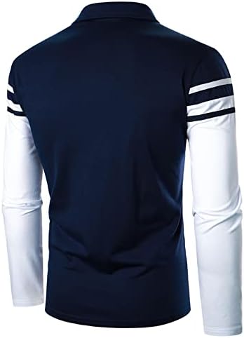חולצות פולו שרוול ארוך של Beuu לגברים, צוואר הכפתור הקדמי קדמי פונה למטה טלאים מפוספסים חולצה מזדמנת 2021 סטודנטים סתיו וינטג 'סטודנטים