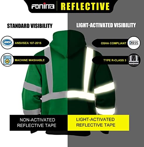 בטיחות נראות גבוהה של Fonirra גברים בטיחות ANSI Class 3 מרופדת סווטשירט קפוצ'ון פליס עם בגדי מגשר תחתונים שחורים לגברים