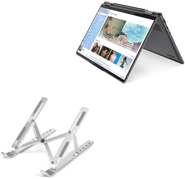 עמדת גלי קופסאות ותואמת תואם עם Lenovo Yoga 7i - מעמד מחשב נייד קומפקטי קומפקטי, נייד, עמדת צפייה מרובה זווית - כסף מתכתי
