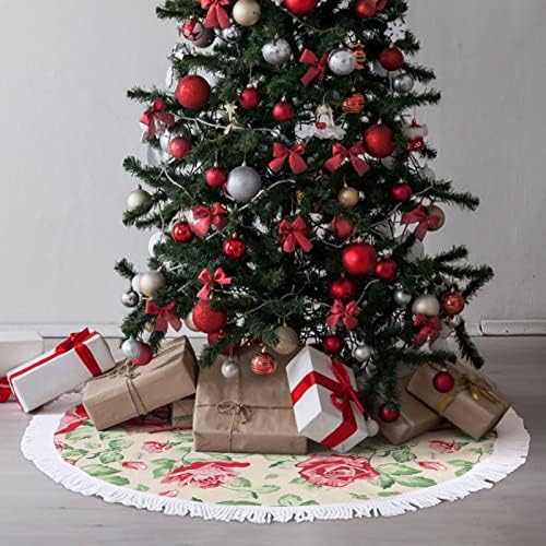 חצאית עץ חג המולד פרחוני ורד חג המולד עץ עץ מחצלת ציצים קישוטים לקישוטים מסיבת חג 30/36/48 אינץ '