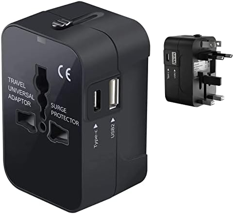 Travel USB פלוס מתאם כוח בינלאומי התואם ל- MicroMax Q415 עבור כוח עולמי עבור 3 מכשירים USB Typec, USB-A לנסוע בין ארהב/איחוד האירופי/AUS/NZ/UK/CN