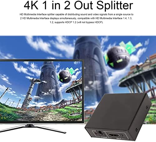 4K 1 ב -2 מפצל, 1 ב -2 מפצל 4K למפצל מלא HD 4K 30Hz, 1x2 תצוגה מתאם מסך מראה כפולה, לטלוויזיה Full HD, לטלוויזיה iOS, צג