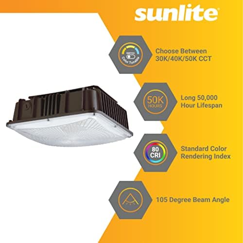 SUNLITE 88129 LED מתקן תאורה חופה חיצונית, ניתן לכוונון כוח 30W/40W/60W, 7800 לומן, צבע כוונון 30K/40K/50K, 80 CRI, ETL רשום, ברונזה,