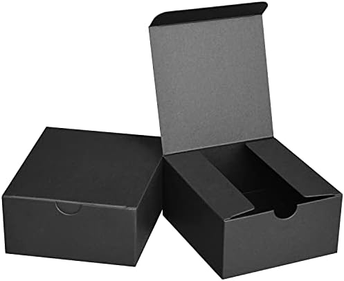 קופסאות מתנה שחורות קטנות בגודל 4 על 4 על 2 קופסאות נייר קראפט שחורות למתנות, טובות מסיבות, מקלחות, מלאכת יד, קופסאות ממתקים, 50 מארז,