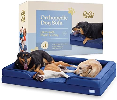 מיטת כלבים ספה אורטופדית - מיטת כלבים נוחה במיוחד לכלבים ענקיים - מיטת חיות מחמד נושמת ועמידה למים מיטת ספה קצף ביצה עם תמיכה נוספת בראש
