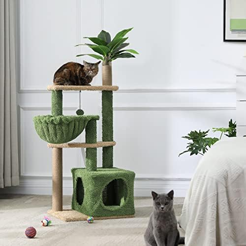51 סנטימטרים חתול עץ, רב-רמת חתול מגדל עם גדול ערסל, טיפוס פעילות עץ עם מלאכותי דקל עלים, חתול דירה, סיסל מגרד הודעות, תליית כדור
