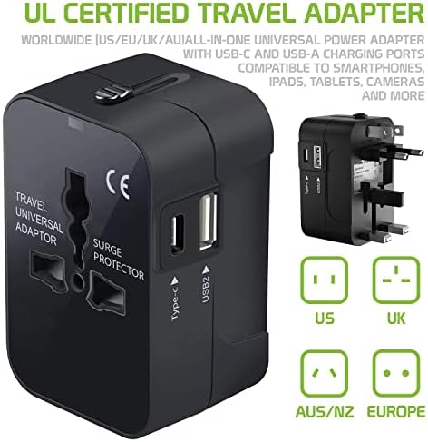 Travel USB פלוס מתאם כוח בינלאומי תואם ל- Leeco le 1s Eco עבור כוח עולמי לשלושה מכשירים USB Typec, USB-A לנסוע בין ארהב/האיחוד האירופי/AUS/NZ/UK/CN