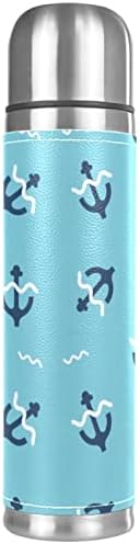 עוגן כחול וגל ואקום מבודד נירוסטה בקבוקי תרמוס 16oz, הוכחת דליפה לשימוש חוזר בקבוק מים ללא BPA עם מכסה כוס, שמר על חם או קר