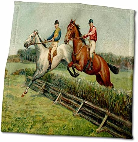 הדפס 3 של ציור של רוכבים קופצים את מגבת הגדר, 15 x 22, לבן