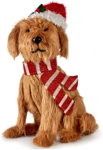 זמן חג 24 כלב זהב קטיפה קטיפה, עם 35 אורות ליבון ברורים קישוט לחג המולד בחוץ