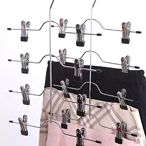 Czdyuf רב -פונקציונלי 4 שכבות מכנסי נירוסטה מכנסיים קולב מתלה חצאית עם 8 קליפים מארגן אחסון חוסך שטח