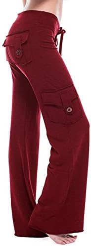 מכנסי יוגה של Bootcut של נשים עם כיסי כפתורים אלסטיים לאימון כושר - חותלות יוגה רכות סופר רכות