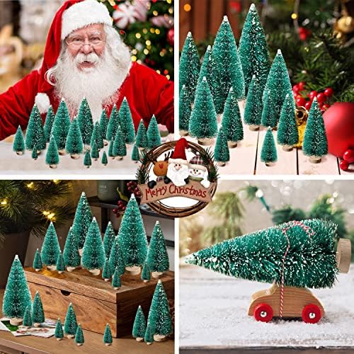 30 יחידות עצי חג מולד מיני, עצי בקבוק עץ חג המולד מלאכותי עצי מברשת עצי חג המולד עם 5 גדלים, עצי שלג סיסל עם בסיס עץ לעיצוב חג המולד מסיבת