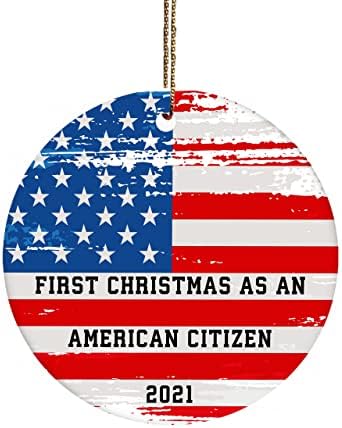 ColorfulParrot WJA8 קישוט דגל אמריקאי חג המולד הראשון כאזרח אמריקאי חג המולד 2021 קישוט קישוט חומר CENAMIC MDF 1 קרמיקה