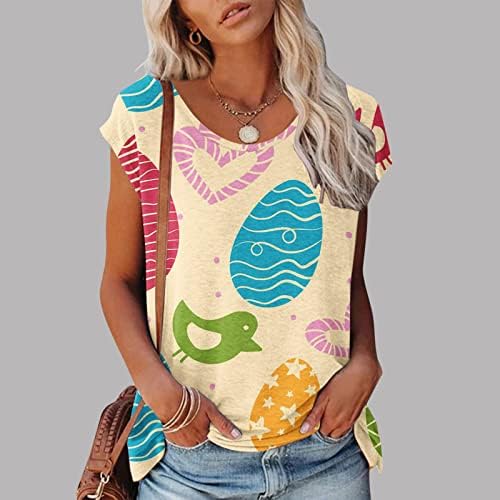 חולצות ביצי פסחא לנשים קיץ שרוול צוואר עגול שרוול פסחא מודפסות חולצות טי בסיסיות