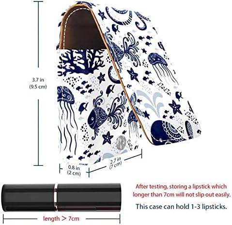 קריקטורה אוקיינוס חיות חיל הים כחול שפתון מקרה עבור נסיעות מחוץ, מיני רך עור קוסמטי פאוץ עם מראה, נייד לשאת על איפור ארגונית תיק