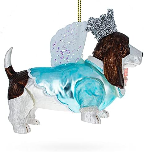 כלב כלב בכתר ותלבושות קישוט לחג המולד זכוכית