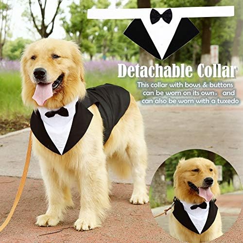 כלב חליפת טוקסידו רשמית לכלבים גדולים בינוניים ， תלבושת למסיבת חתונה של תלבושת טוקסידו עם צווארון ניתנת לניתוק ， חולצת קשת לבוש כלבים