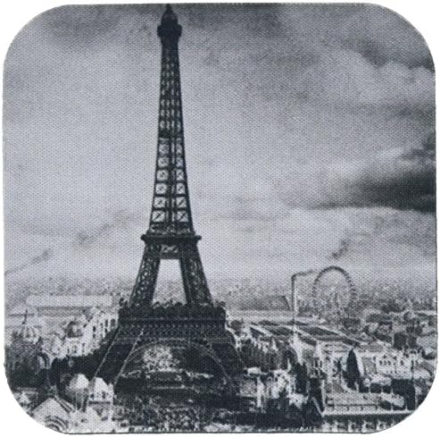 3drose CST_6793_4 מגדל אייפל פריז צרפת 1889 חופי אריחי קרמיקה בשחור לבן, סט של 8