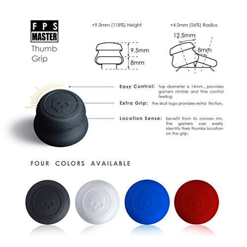 Skull & Co. CQC ו- FPS אגודל אחיזת כובע ג'ויסטיק מכסה אנלוגי מכסה ל- PS4 / Slim / Pro Joy -Con - שחור, סט של 4
