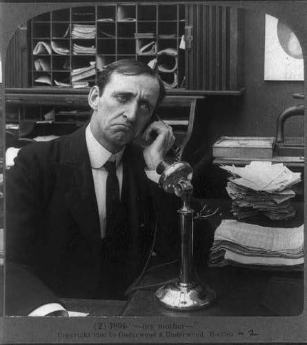 צילום: איש בטלפון במשרד, מבט מאוכזב, אמי, 1906, הומור, זועף