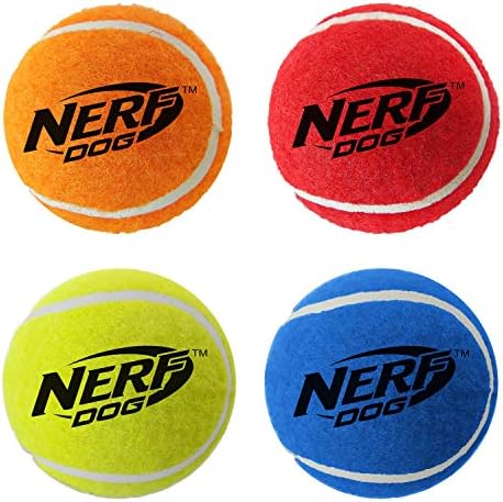Nerf Dog 4 -Pack - כדור טניס חריקת - כחול, ירוק, כתום ואדום