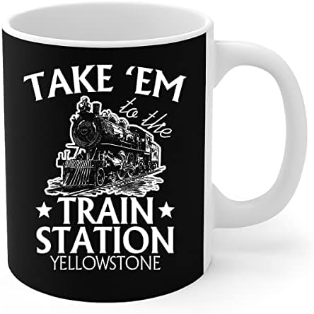 רכבת תחנת ספל בציר לקחת אותם לתחנת הרכבת ילוסטון מדינה מערבית מתנה קפה ספל 11 עוז שחור