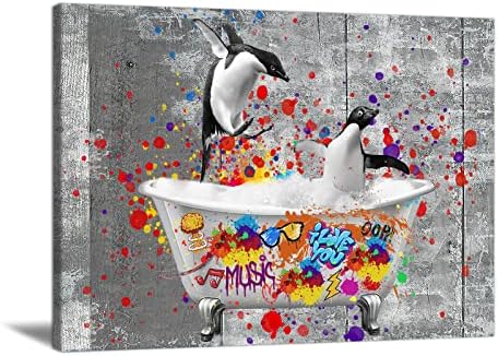 מצחיק קיר חיה אמנות פינגווין תמונה גרפיטי בד אמנות חיה אמבטיה חיה אמנות חיות באמבטיה אמנות פוסטר אמבטיה מצחיק פינגווין מצחיק בד גרפיטי