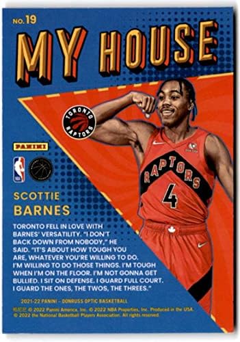2021-22 Donruss Optic הבית שלי 19 SCOTTIE BARNES TORONTO RAPTORS NBA כרטיס מסחר בכדורסל