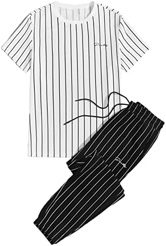 תלבושות של שני חלקים של גברים של אויואנג, טי של שרוול קצר גרפי ומכנסי ג'וגר משוררים מכנסיים