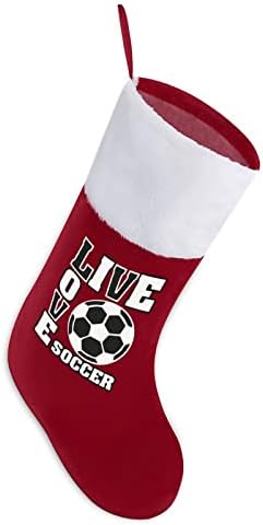 Live Love Soccer אדום חג המולד של חג המולד קישוטי הבית לקישוטים לעץ חג המולד גרביים תלויים