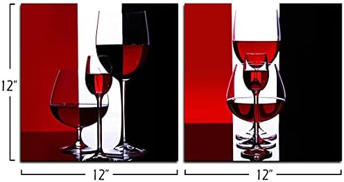אמנות גרדניה - ציורי בד יין תמונות אמנות קיר מופשט זכוכית יין בלבן שחור אדום למטבח לחדר שינה קישוט סלון, 12x12 אינץ 'לחתיכה, 2 חלקים לכל