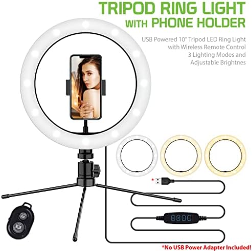 טבעת סלפי בהירה אור תלת צבעוני תואם לטושיבה שלך לרגש ללכת 10 אינץ ' עם שלט לשידור חי / איפור/יוטיוב/טיקטוק/וידאו / צילום
