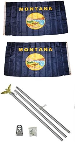 AES State of Montana 3'x5 'פוליאסטר 2 דגל דו צדדי כפול עם ערכת מוט דגל אלומיניום 6' עם טופר נשר