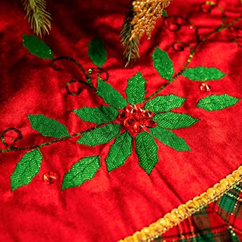 ולרי מדלין 48 אינץ 'אדום ירוק זהב אדום זהב גדול עץ חג המולד קישטורים עם דפוס עלי הולי וטרטן קיצוץ, עיצוב עץ חג המולד מסיבת חג