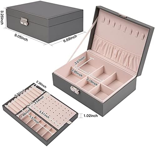 Jinhuohuo קופסאות תכשיטים קופסאות תכשיטים ארגזי תכשיטים ארגון מארגן ， מארגן קופסאות תכשיטים ניכרת של אלינסייד לנשים בנות, 2 שכבות תכשיטים