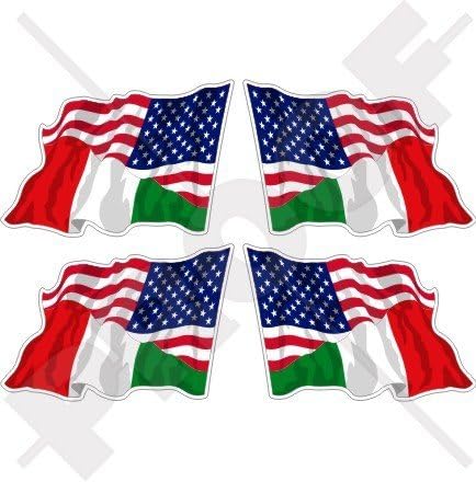 ארהב ארצות הברית של אמריקה ואיטליה מנופפת דגל, אמריקאי ואיטלקית 2 מדבקות פגוש ויניל, מדבקות x4