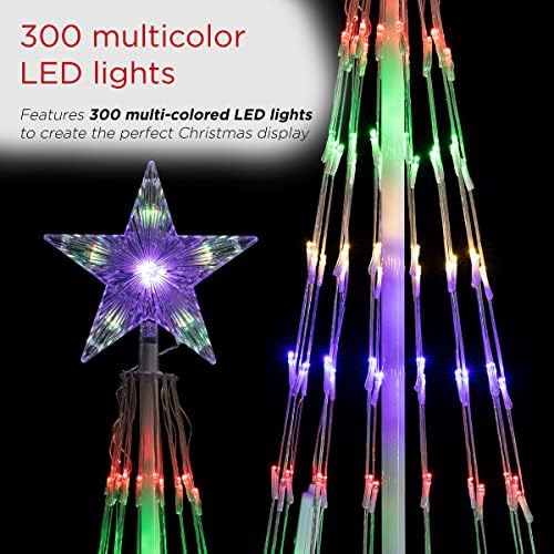 חברת Alpine Corporation Luc138MC עץ חג המולד מלאכותי גבוה עם אורות רב צבעוניים וכוכבים טופר, 28 x 28 x 86