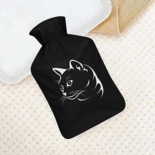 פנים חתול על זריקת מים קטיפה שחורה גומי שקית מים חמים בקבוק מים חמים ניידים