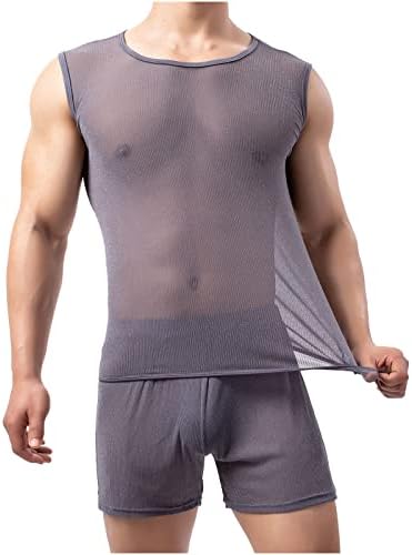 חולצות שרירים לגברים ללא שרוולים אימון אימון גופית גופית ראו דרך חולצה בצבע אחיד o צוואר צוואר רזה מתאים צמרות קיץ