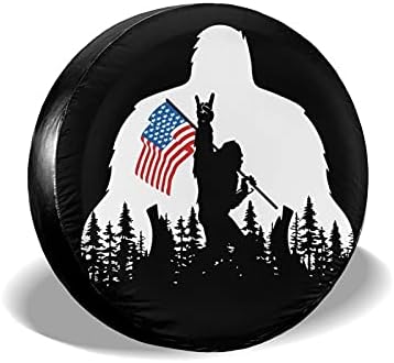 Cozipink Bigfoot Flag אמריקאי קמפינג צמיג חילוף מגני גלגלים מגני גלגלים עמיד בפני מזג אוויר מכסה התאמה אוניברסלית לקרוואן קרוואנים RV