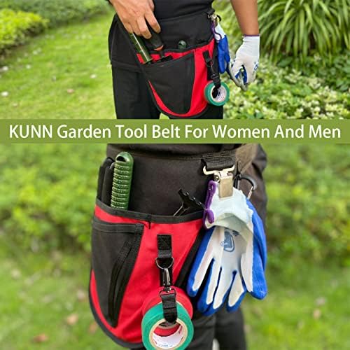 חגורת כלים לגן Kunn, כיס המותניים של חגורת כלים מתכווננת עמידה עם 4 כיס לנשים גברים גננות פרחים אדום