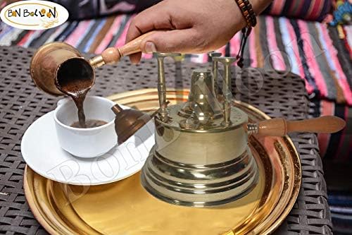 אלבארמוניה אל ברמי פליז נחושת טורקית קפה יווני טורקי יצרנית שולחן שולחן עליון עם ידית עץ ערבית ערבית מוצקה בגודל גדול פטיש בעבודת יד מצרים